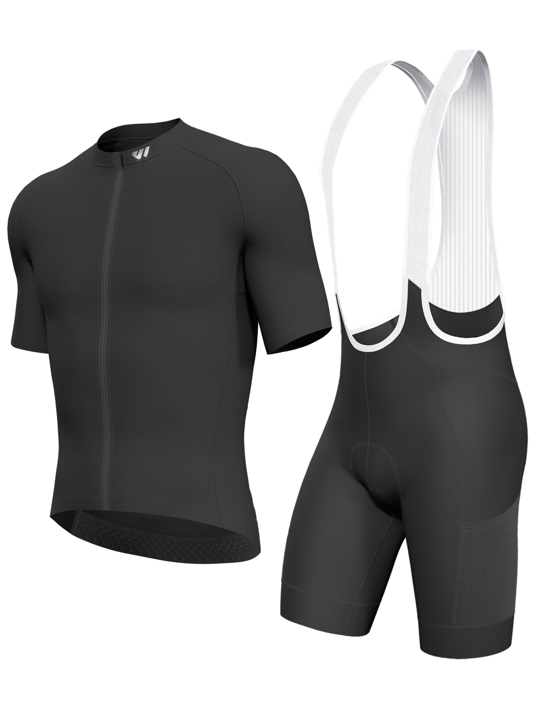 Wulibike Radtrikot Herren Fahrradbekleidungsset mit 3D-Sitzpolster & Cargo-Taschen (2-tlg) Kurzarm Radtrikot + Träger-Fahrradhose für Roadbike