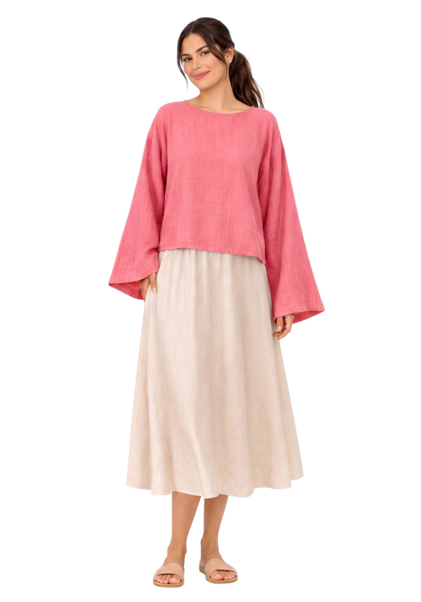 WENOR Schlupfbluse Damen Musselin Einheitsgröße – Oversize Sommerbluse 36-40 weite Fledermausärmel, luftig & locker – Baumwoll-Layering Sommerbluse – Bild 2 von 4