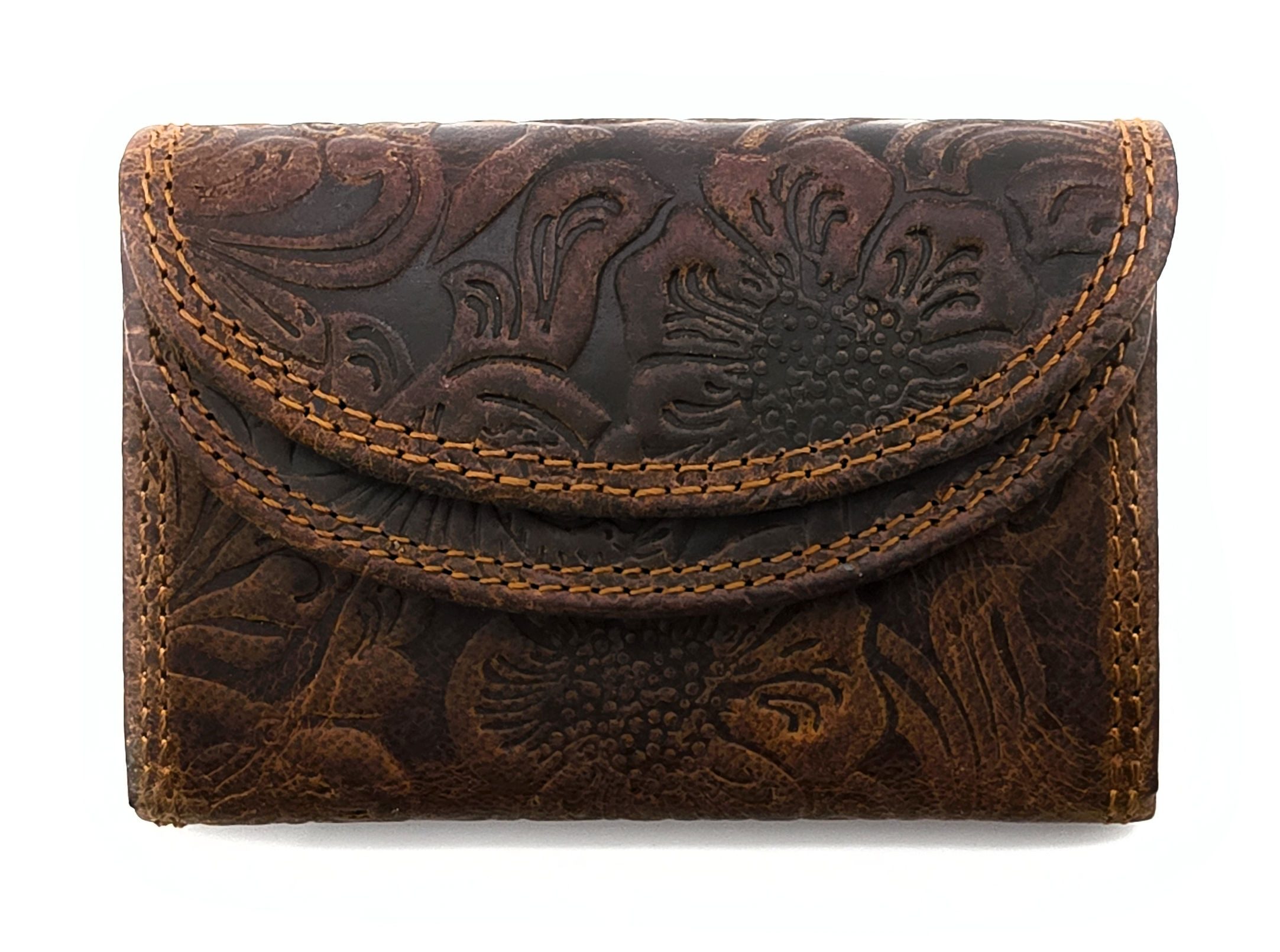 Lemasi Mini Geldbörse kleines echt Leder Portemonnaie, Urlaubsbörse mit RFID Schutz floral, Wickelbörse mit Münzfach, Scheinfach, Kartenfach, Hunterleder
