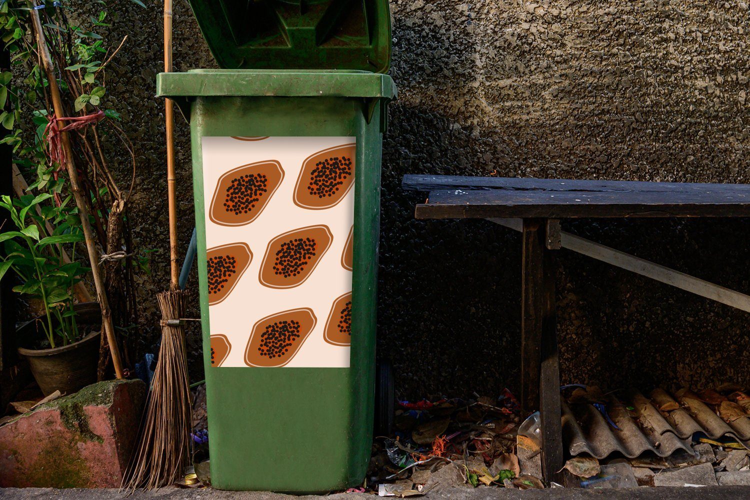MuchoWow Wandsticker Sommer Avocados Container, Mülltonne, - St), (1 Abfalbehälter Sticker, Rosa Mülleimer-aufkleber, 