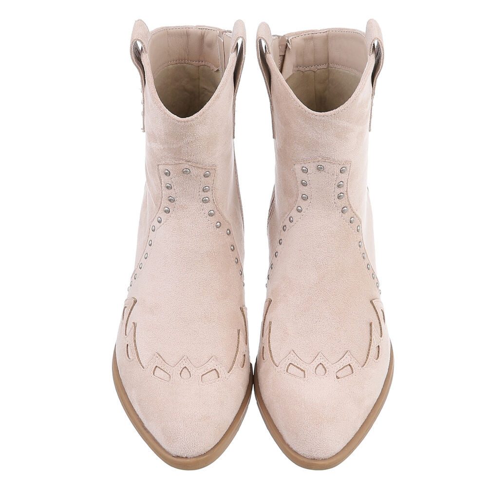 Ital-Design Damen Cowboyboots Western Westernstiefelette (88812584) Blockabsatz Stiefeletten in Beige – Bild 4 von 5
