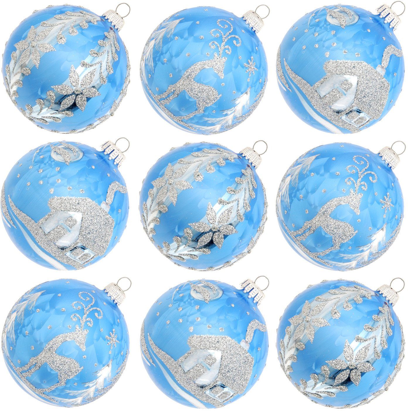 Krebs Glas Lauscha Weihnachtsbaumkugel KGL03384, Weihnachtsdeko, Christbaumschmuck, Christbaumkugeln Glas (9 St), aus Glas, mit Weihnachtsmotiv