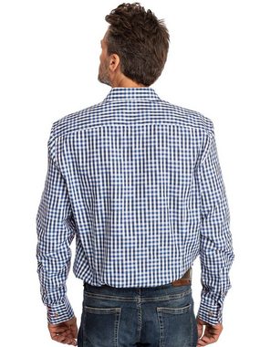 OS-Trachten Trachtenhemd Karo Langarmhemd BURGSTADT blau (Slim Fit)
