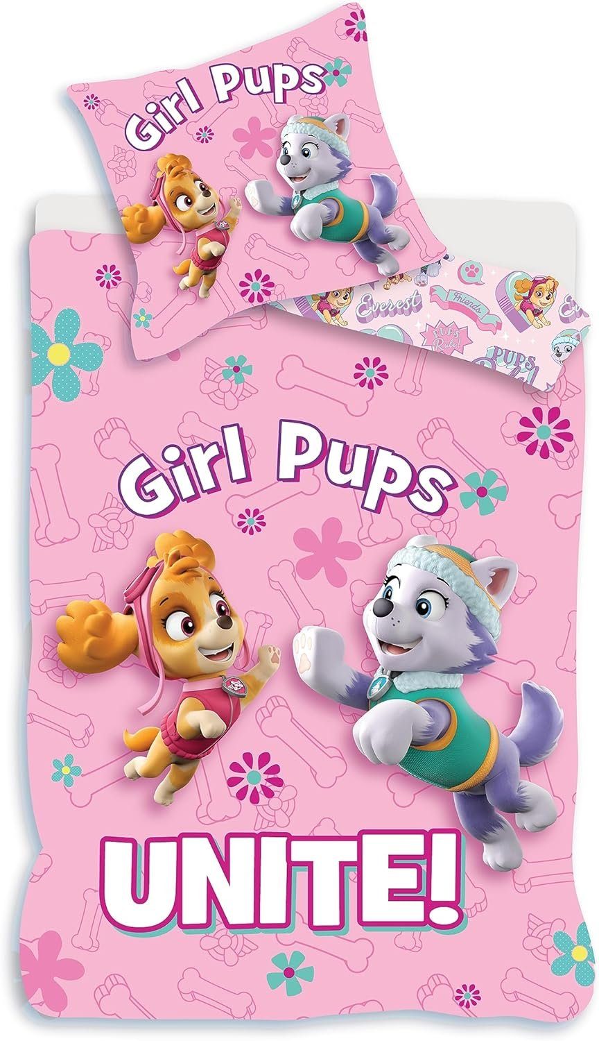 PAW PATROL Babybettwäsche Baby Bettwäsche-Set Paw Patrol rosa 100 x 135 und 40 x 60 cm, 2 teilig, Langlebig