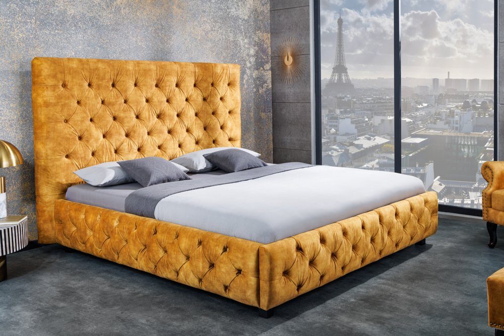 riess-ambiente Polsterbett PARIS 180x200cm senfgelb (Einzelartikel, 1-tlg), Schlafzimmer · Samt · Holz · Kingsize · Chesterfield Design