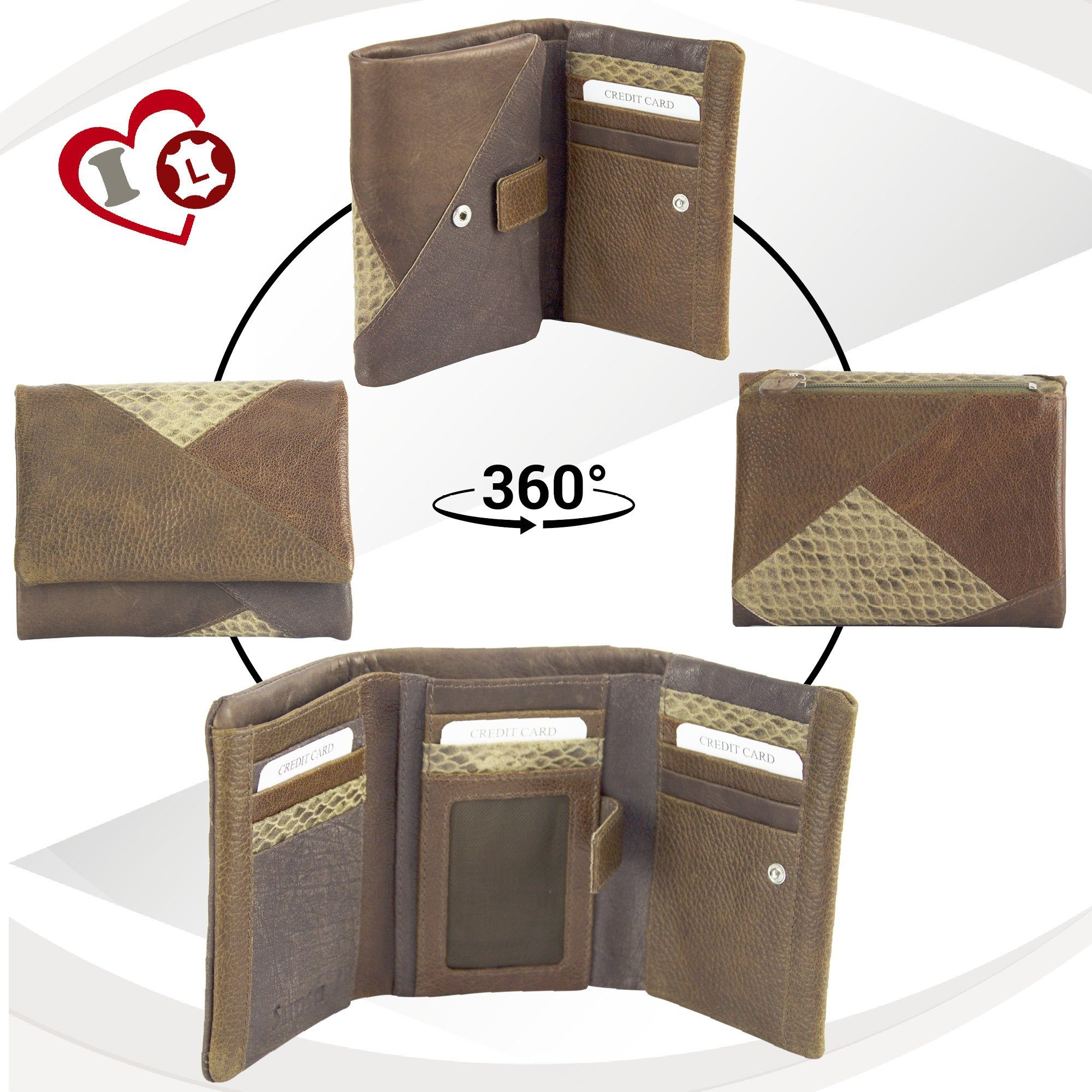 Brieftasche, in Sunsa braun Leder, zeitlos Geldbörse Design, Leder Portemonnaie Geldbeutel RFID-Schutz, eleganten echt mit