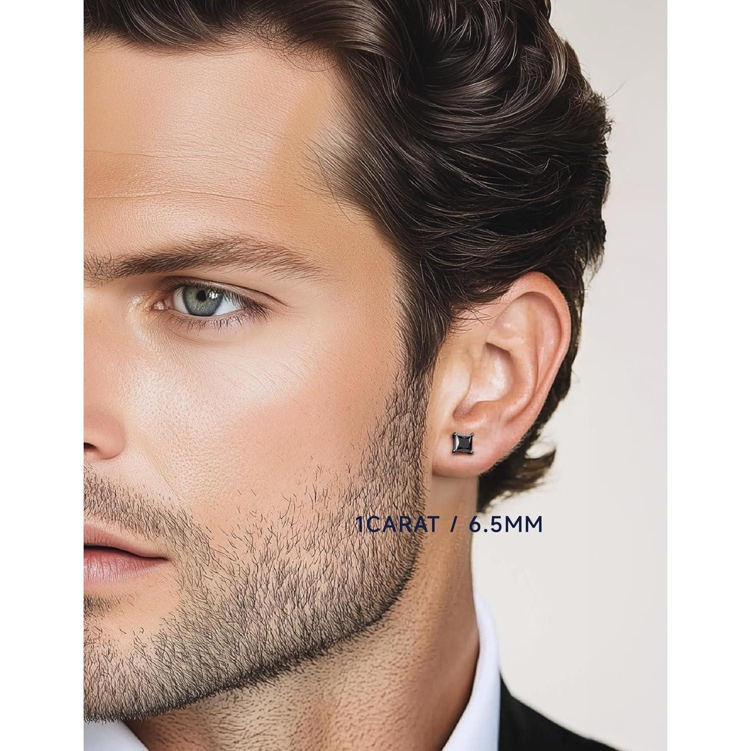 LuxusKollektion Paar Ohrstecker Schwarze Moissanite Ohrstecker 925 Silber 2 Karat Solitär Herren Damen