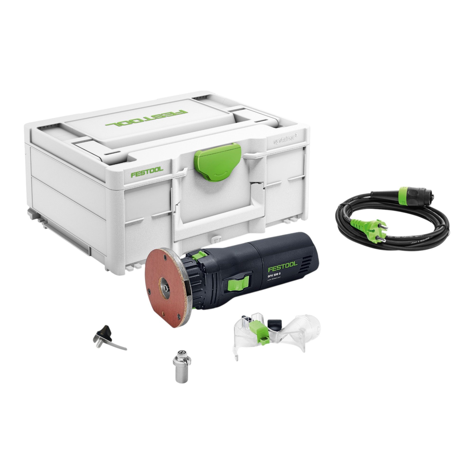 FESTOOL Oberfräse OFK 500 Q-Plus R3 Kantenfräse 450W (578716) + Abrundfräser + Systainer