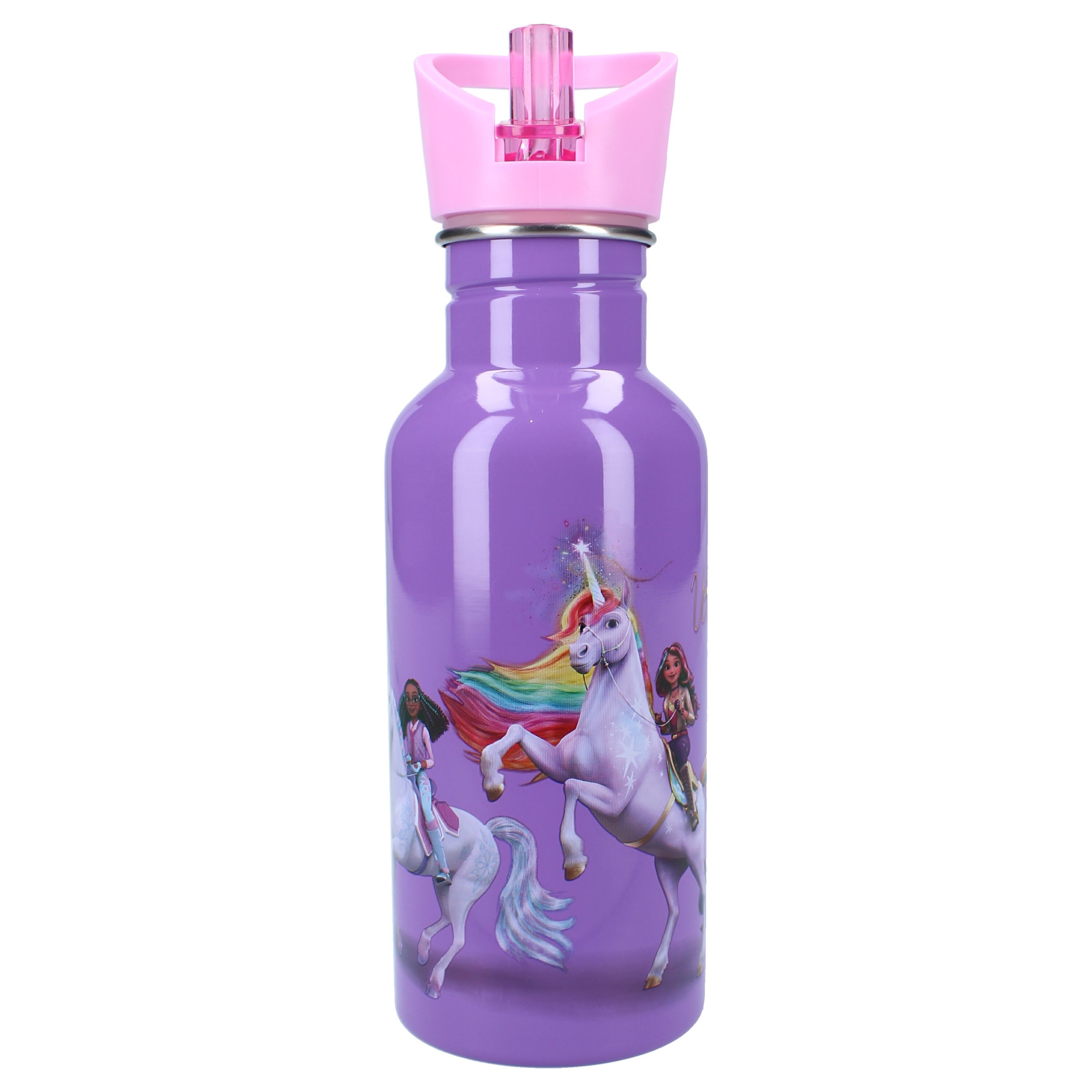 Unicorn Academy Trinkflasche Trinkbecher – 500 ml Becher mit Strohhalm