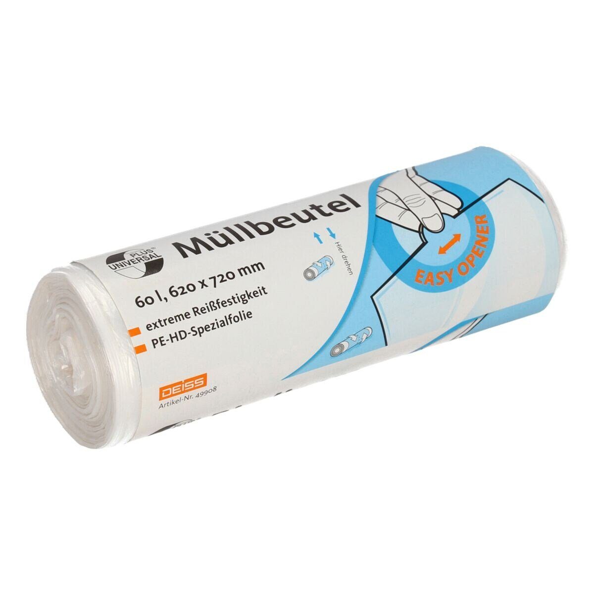 Deiss Мусорные урны UNIVERSAL PLUS®, extrem reißfest, 60 Liter, 50 Stück/Rolle, transparent