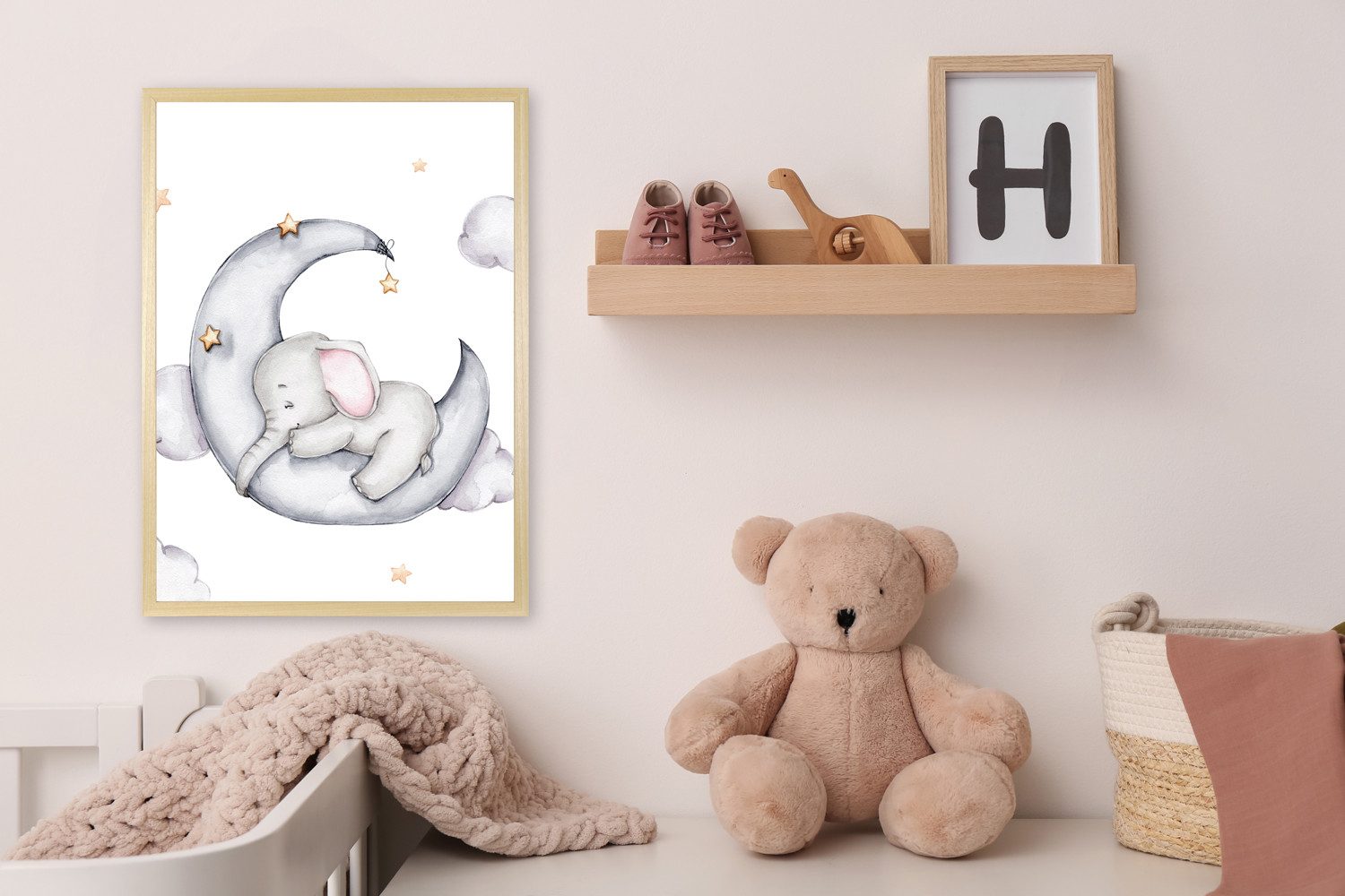 Bild mit Rahmen Elefant auf Halbmond
