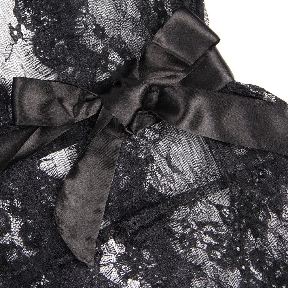 Organza Lingerie mittellang schwarz, in aus Shanon Spitze, Kimono transparenter Kimono Dessous sexy