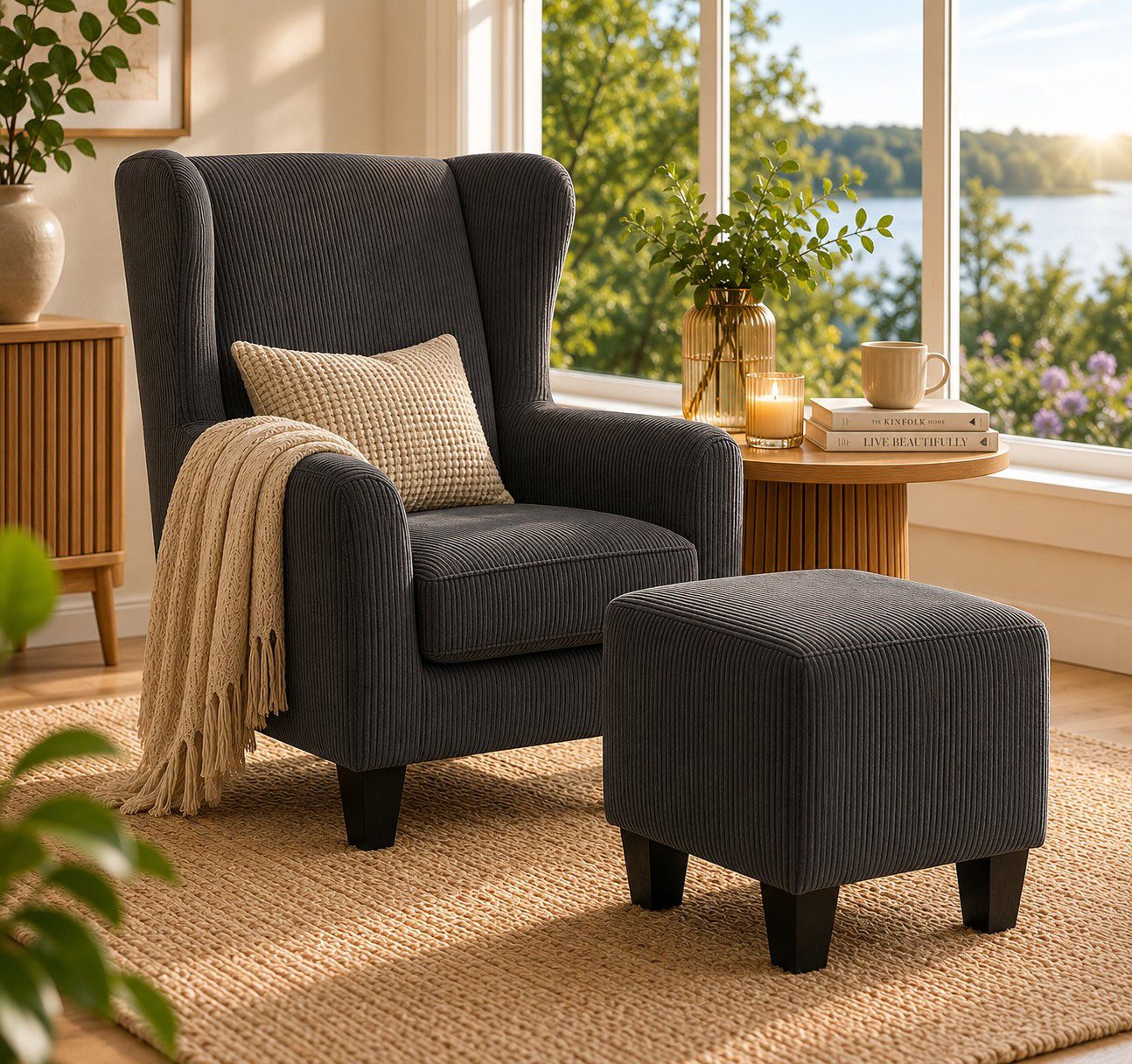 OTTO home Ohrensessel CHILLY, Cord-Bezug, Sessel mit Hocker (Set, 2-St., bestehend aus Sessel und Hocker), Unser Dauertiefpreis