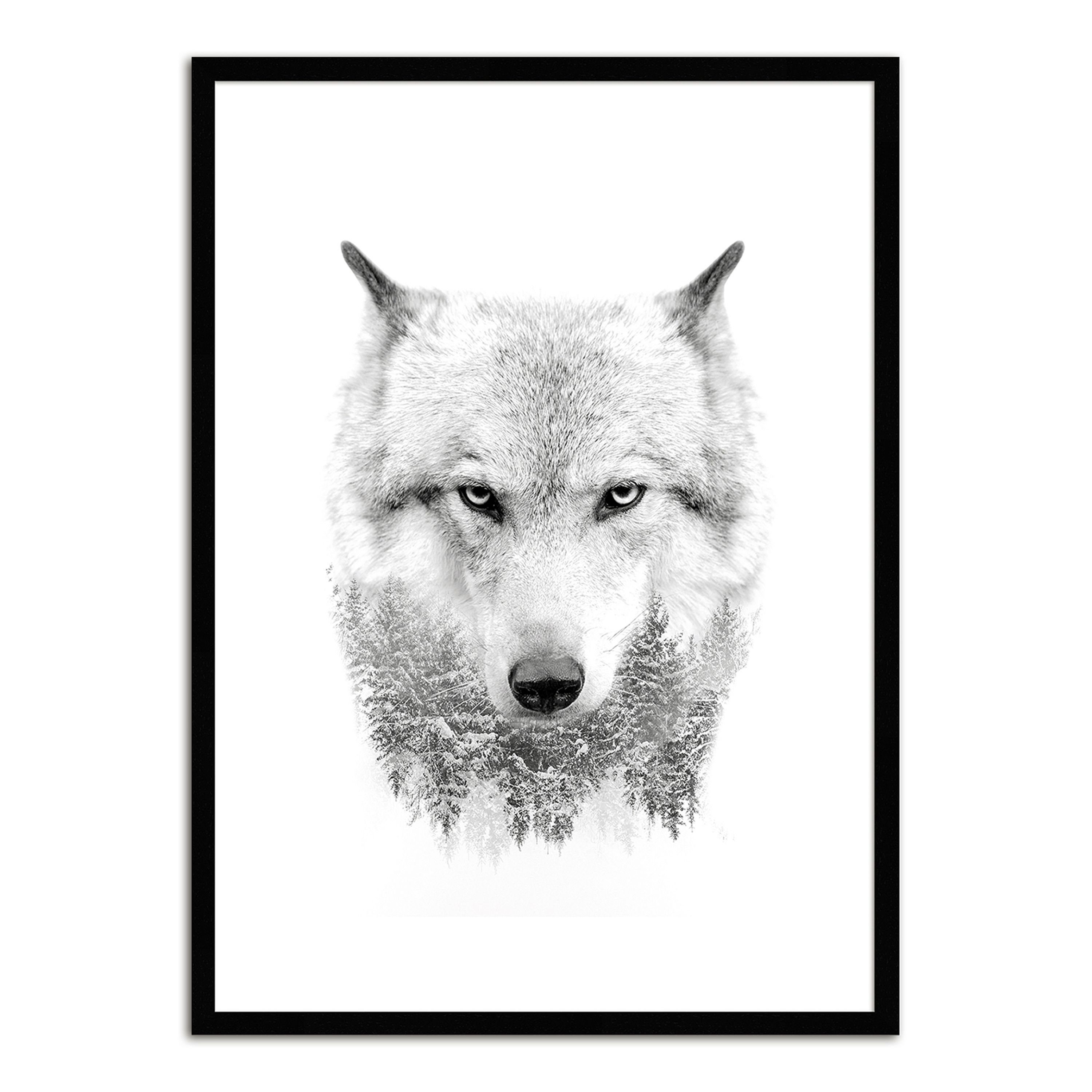 artissimo Bild mit Rahmen Bild gerahmt 51x71cm / Design-Poster mit Holz-Rahmen / Wandbild Wolf, Wolf