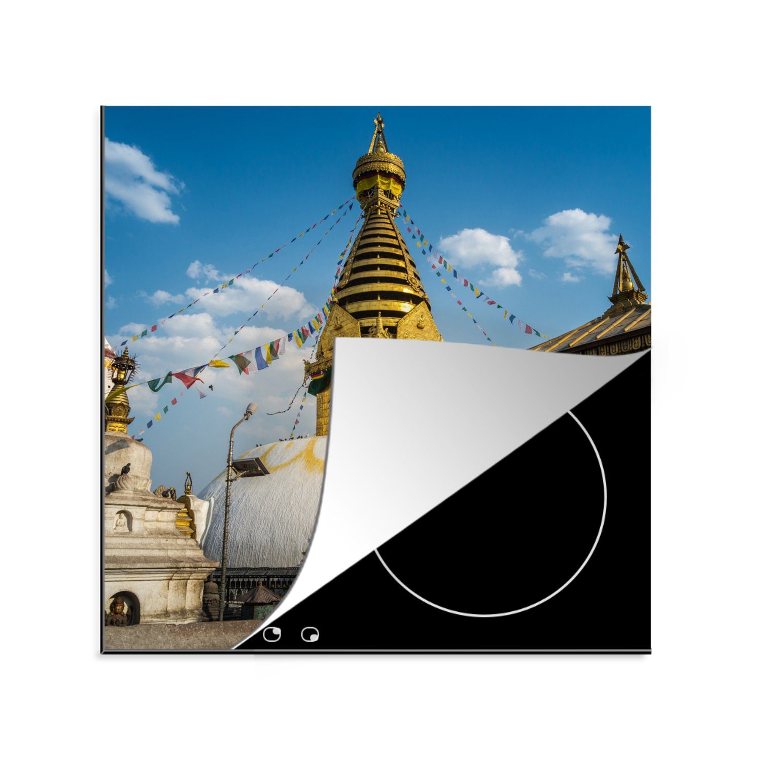 Swayambhutnath-Tempel in cm, Nepal, für Vinyl, MuchoWow Herdblende-/Abdeckplatte küche 78x78 Ceranfeldabdeckung, tlg), Farbiger Arbeitsplatte (1