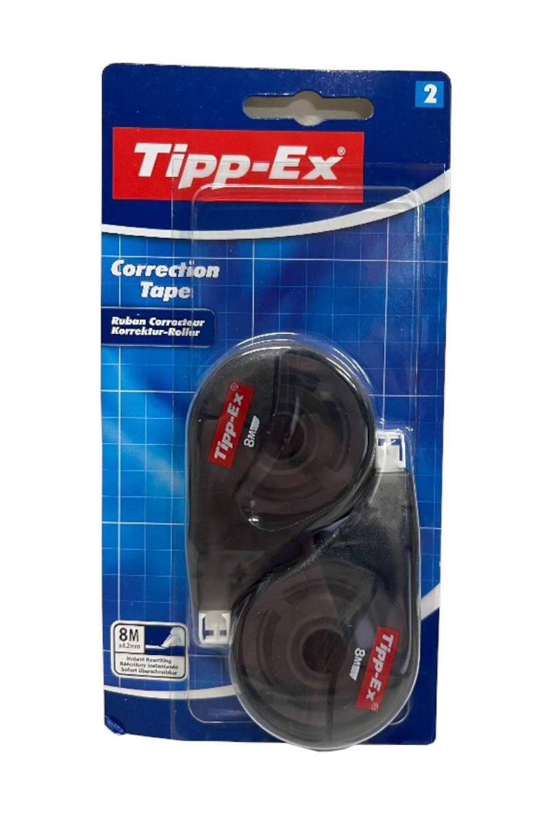 TIPPEX Tintenkiller Tipp-Ex Korrektur Roller 2er Set Bandlänge ca 8 meter, (2er Set), Direkt überschreibbar, präzise Führung