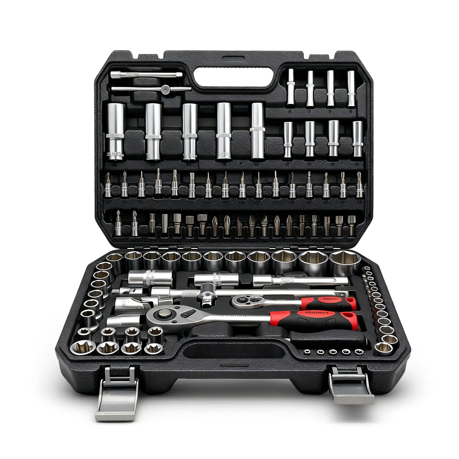 Kraftline Werkzeugset gefüllter Werkzeugkasten Toolbox, Universal Werkzeuge Werkzeug-Set, (Werkzeugkoffer, Steckschlüssel, Bits, Verlängerungen & Ratschenschlüssel), Steckschlüssel, Bits, Verlängerungen & Ratschenschlüssel