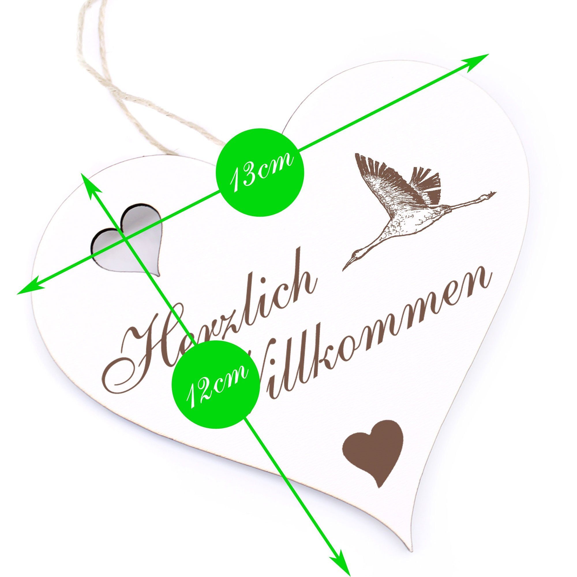 Dekolando Hängedekoration Herzlich Willkommen - 13x12cm - Kranich fliegender