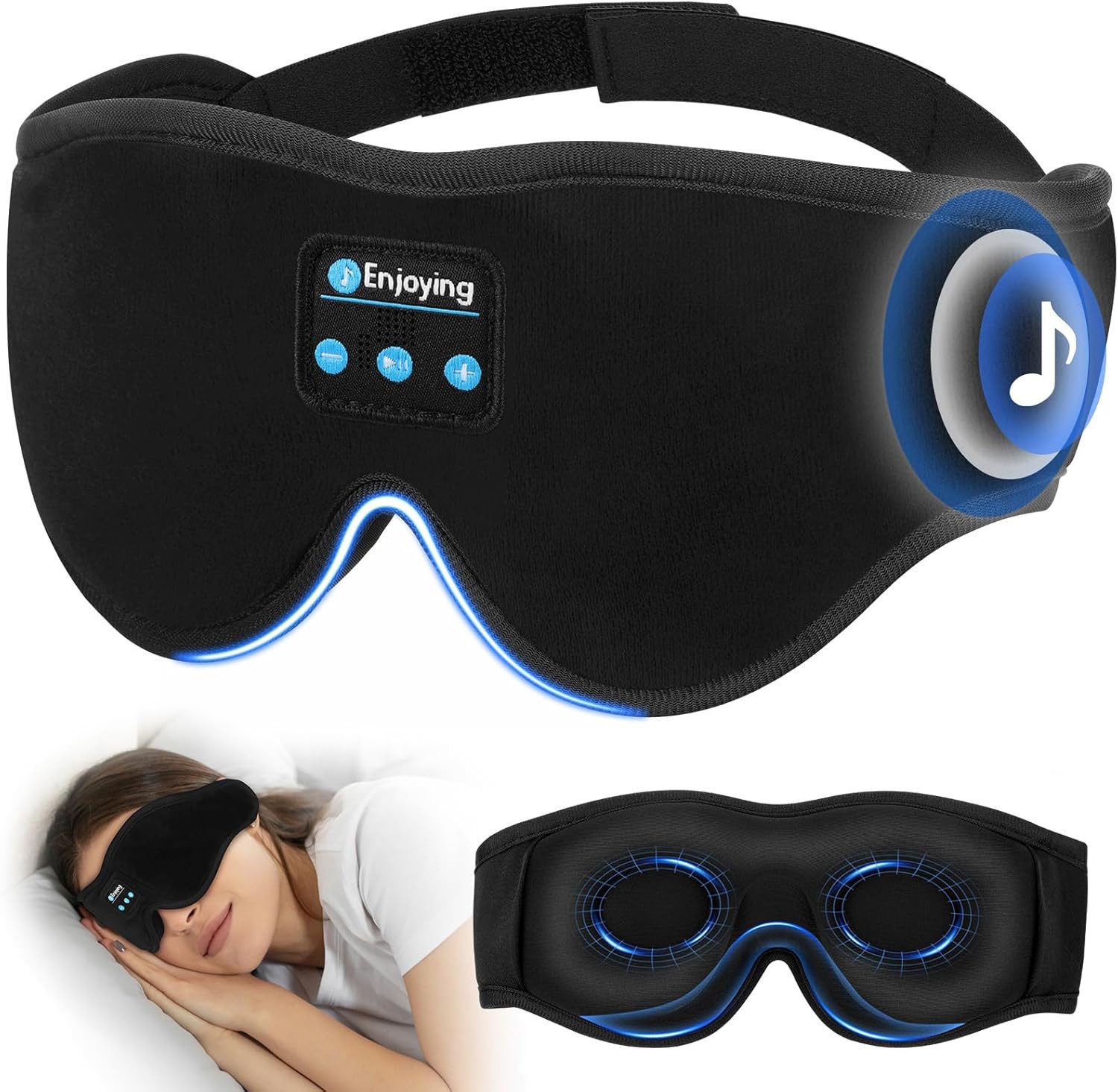 MOPUEA Schlafmaske 3D-Schlafmaske mit Bluetooth-Kopfhörern kabellose Musik-Augenmaske, 1-tlg., 10h Laufzeit, Schlafmaske Seitenschläfer, Stirnband Kopfhörer zum Schlafen