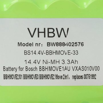 vhbw kompatibel mit Bosch Move BBHMOVE1N/01, BBHMOVE1AU/03, BBHMOVE1/03, Staubsauger-Akku NiMH 3300 mAh (14,4 V)
