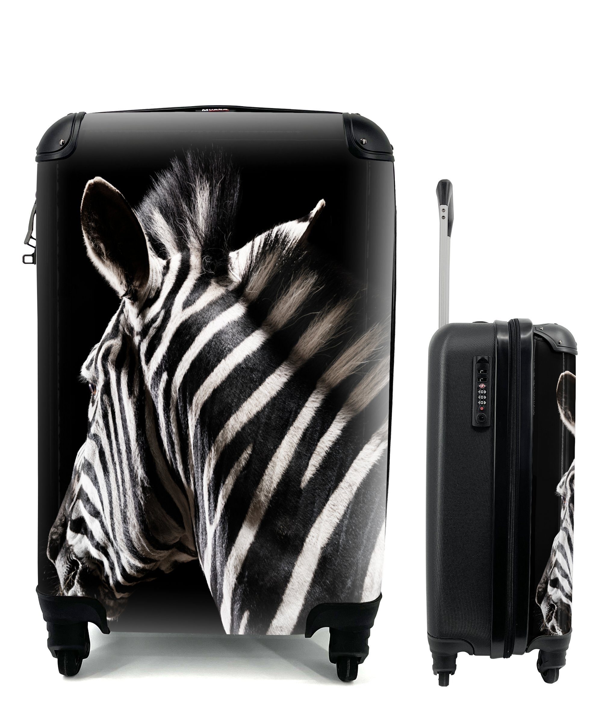 MuchoWow Handgepäckkoffer Zebra - Tier - Schwarz - Porträt, 4 Rollen, Reisetasche mit rollen, Handgepäck für Ferien, Trolley, Reisekoffer