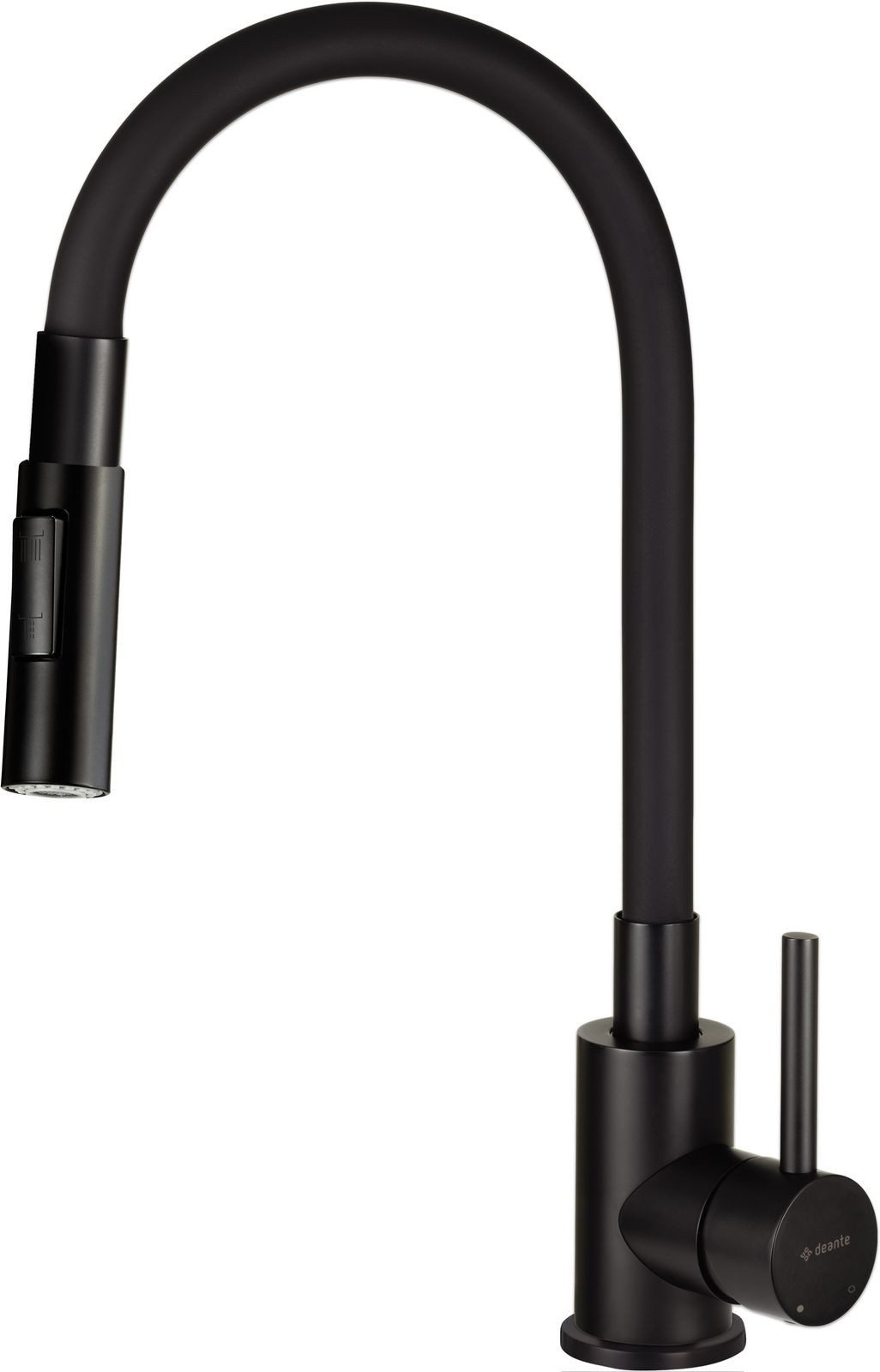 Deante Küchenarmatur Küchenarmatur Schwarz Einhebelmischer mit flexiblem Auslauf und Brause (Komplett-Set)