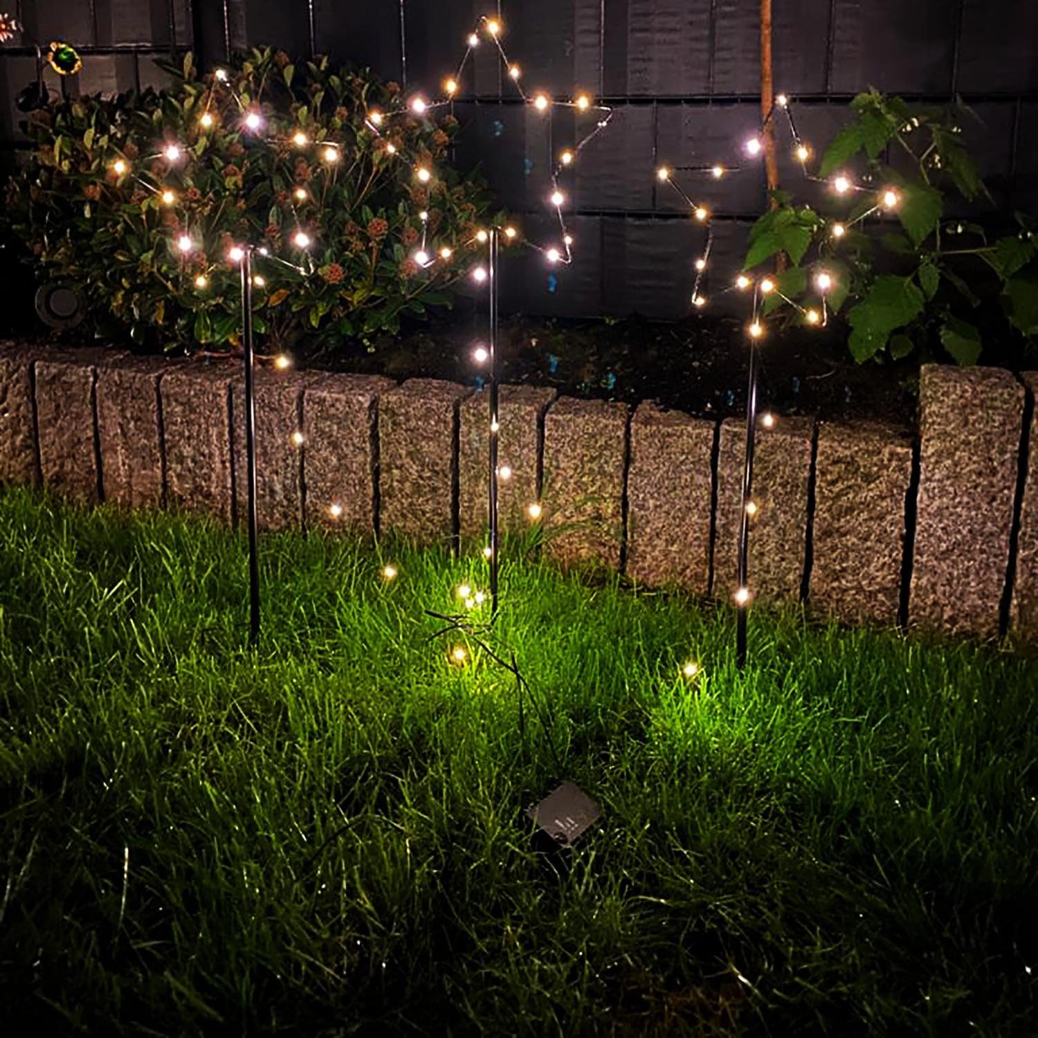 Mojawo Lichtervorhang »3er Stern LED-Gartenleuchtstäbe  Weihnachtsbeleuchtung Batterie Außenbeleuchtung«