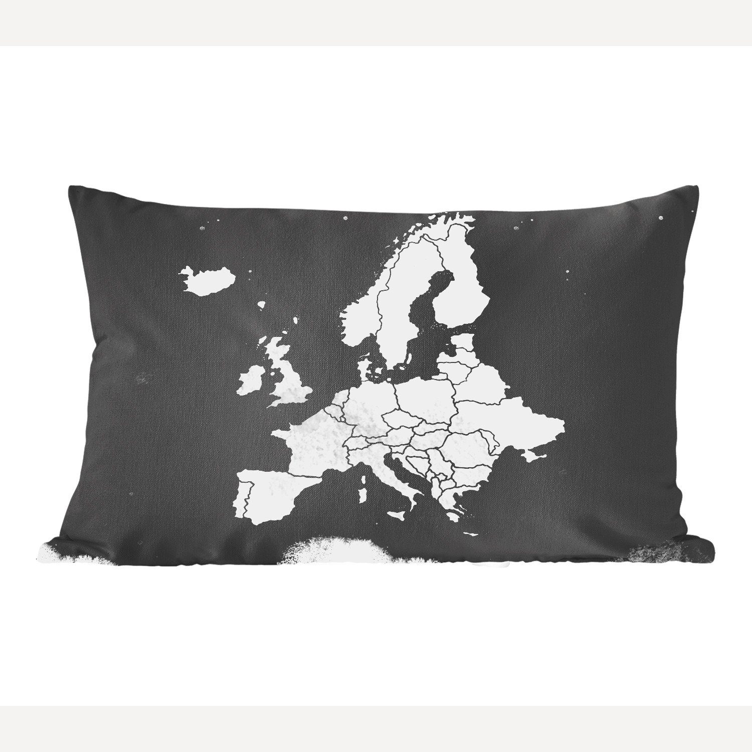 MuchoWow Dekokissen Europa-Karte auf dunklem Hintergrund - schwarz und weiß, Wohzimmer Dekoration, Zierkissen, Dekokissen mit Füllung, Schlafzimmer