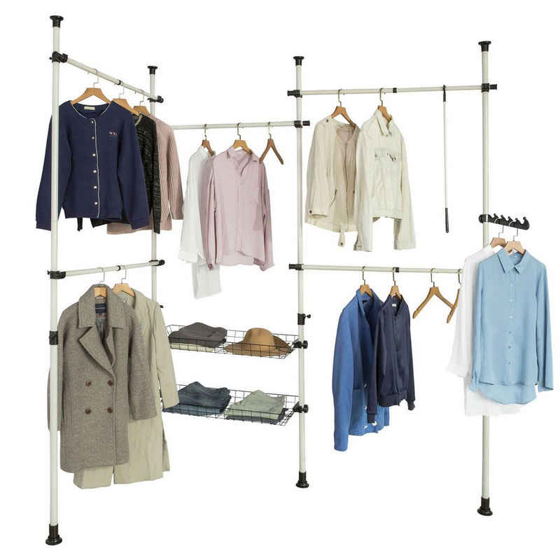 SoBuy Kleiderständer »KLS04«, Garderobenständer mit 5 Kleiderstangen und 2 Körbe verstellbares Regalsystem
