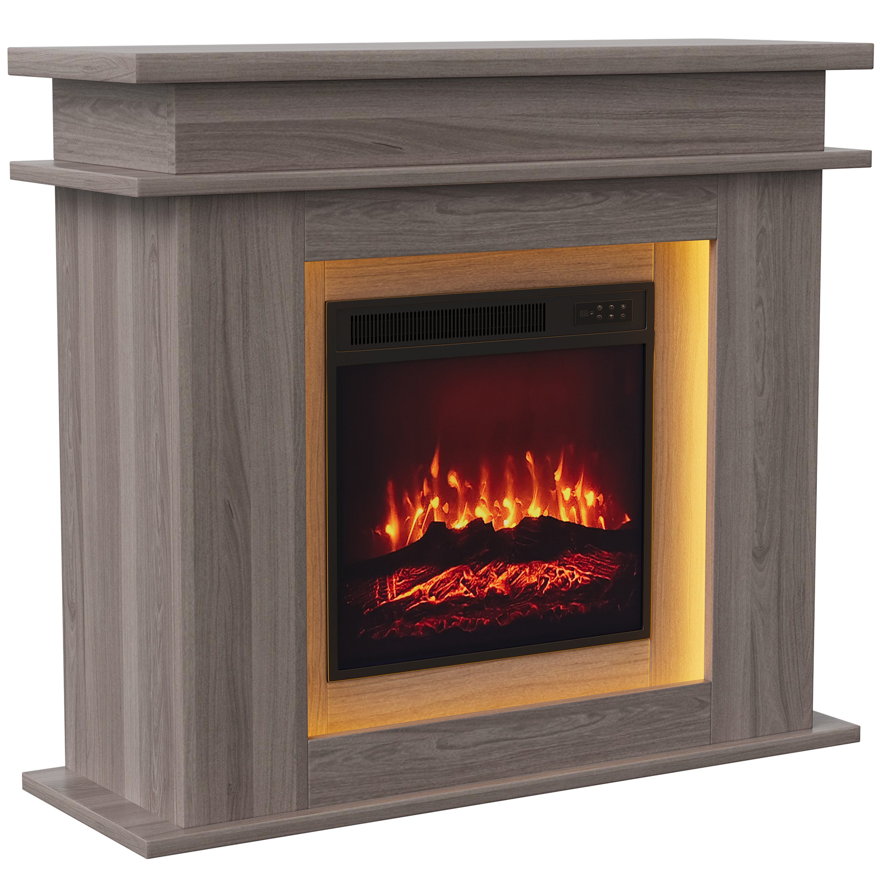 FUROKOY Kaminumbauschrank Kaminkonsole,Wandregal Kamingehäuse aus MDF (Holz Kaminumrandung Schrank im Landhaus Stil, Bräunlich-grau) 101x34.5x88.8 cm Deko Kamingehäuse mit Bräunlich-graue Holzmaserung