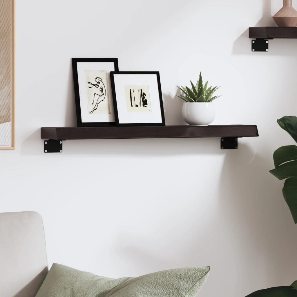 furnicato Wandregal aus massivem Eichenholz 60 x 10 x 4 cm Dunkelbraun, 1-tlg., Rustikales Wandboard mit Naturkante als Ablage für das Badezimmer