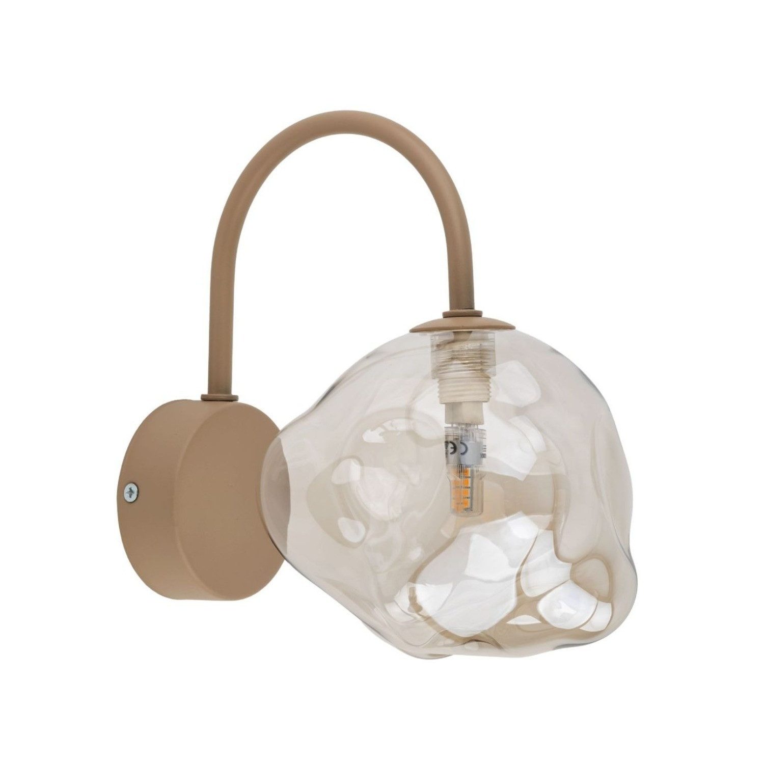Licht-Erlebnisse Wandleuchte UMERA, ohne Leuchtmittel, Rauchglas Metall G9 21 cm hoch Beige Cognac Modern Wandlampe