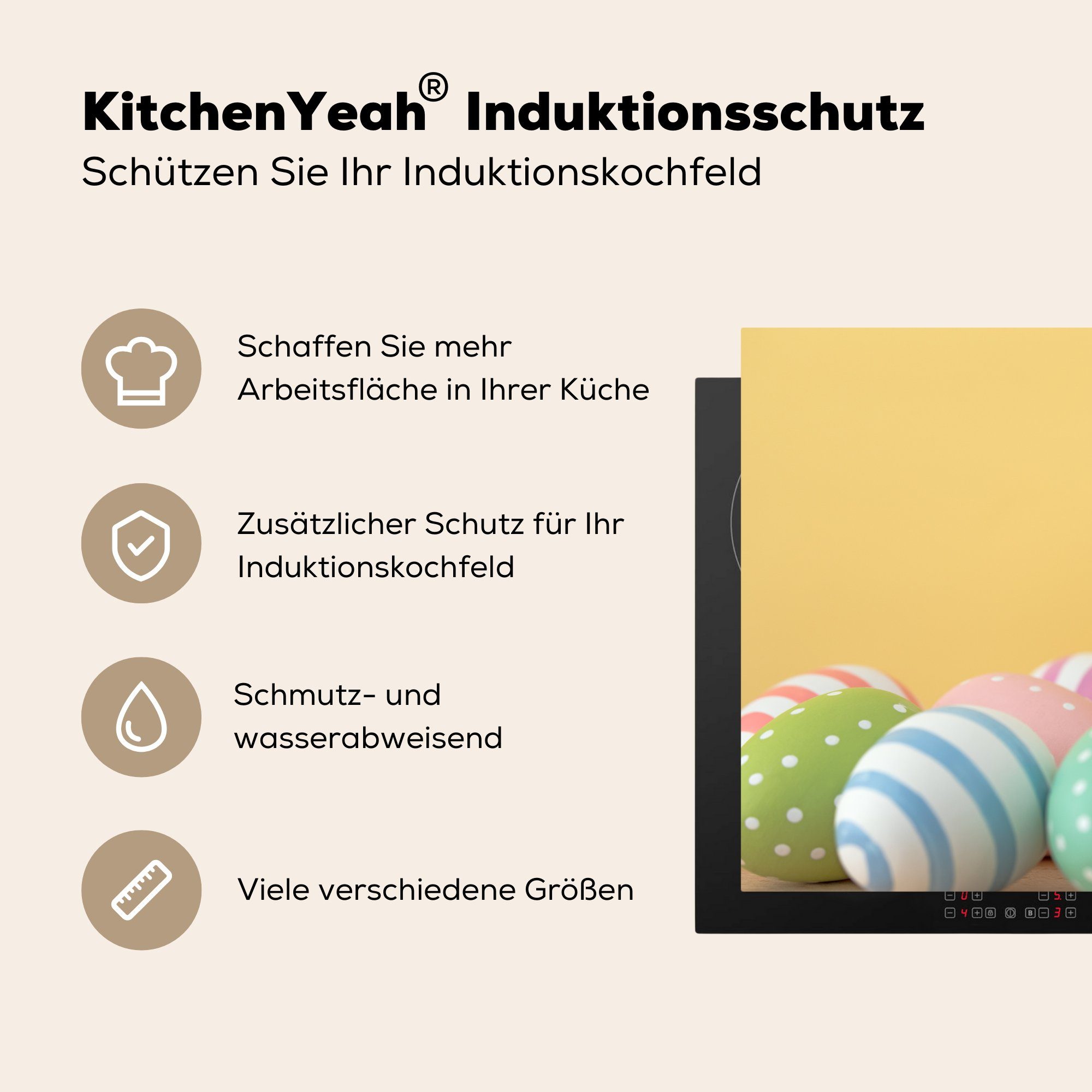 MuchoWow Herdblende-/Abdeckplatte Osterhase Schutz für (1 Ceranfeldabdeckung tlg), Eiern, mit küche, 81x52 Vinyl, Induktionskochfeld die cm