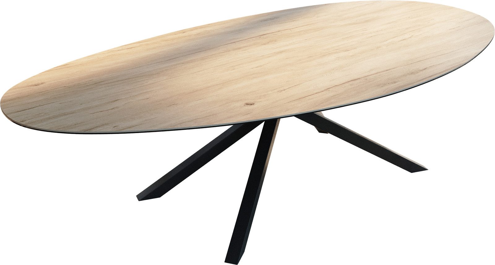 DELIFE Esstisch Edge, Oval 280x130 cm Keramik Laminam® Sabbia Eichefarbig Kreuzgestell Recht