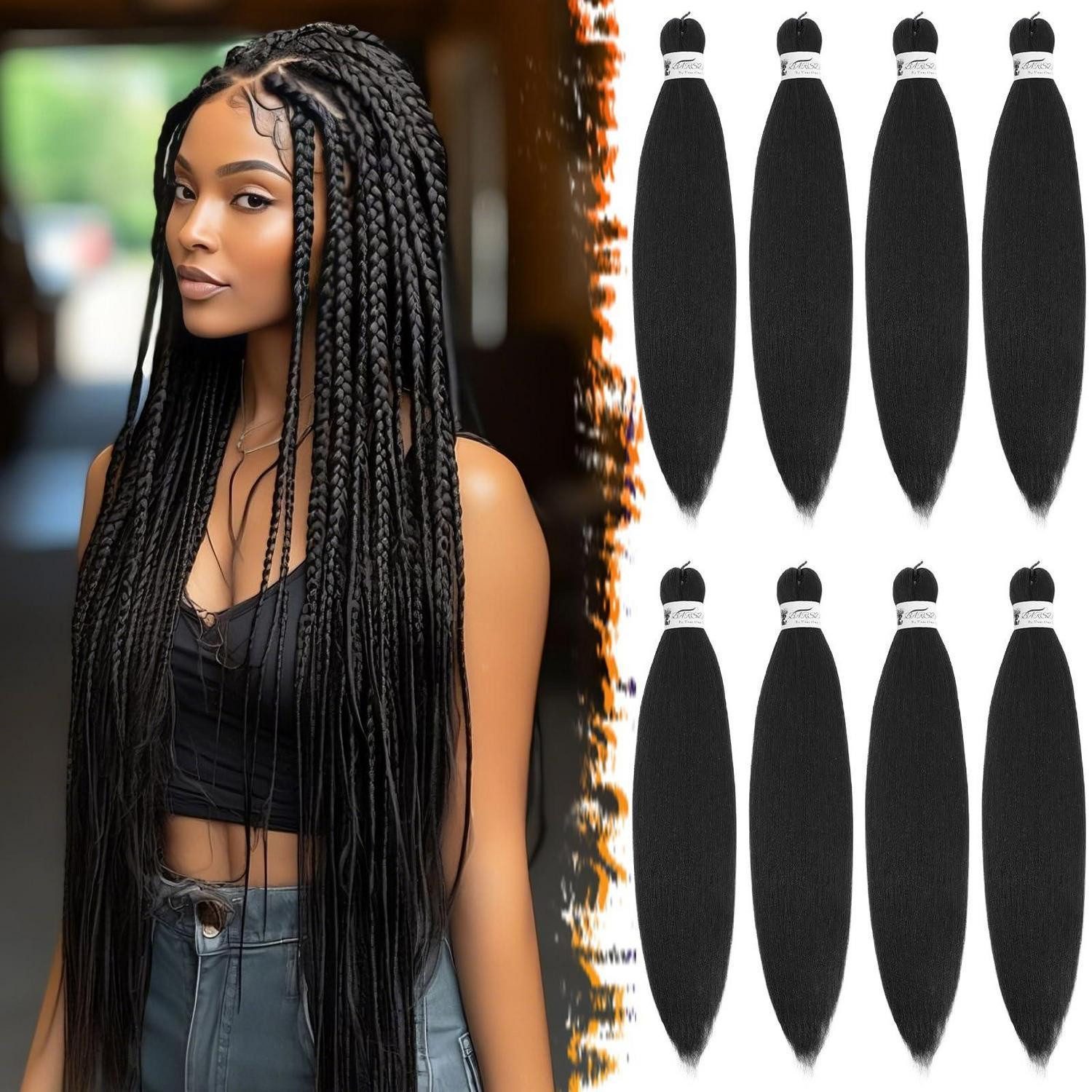 LuxusKollektion Kunsthaar-Extension Braiding Haare 66cm 8Packs Box Braids Crochet 1B# Jet Schwarz 66cm