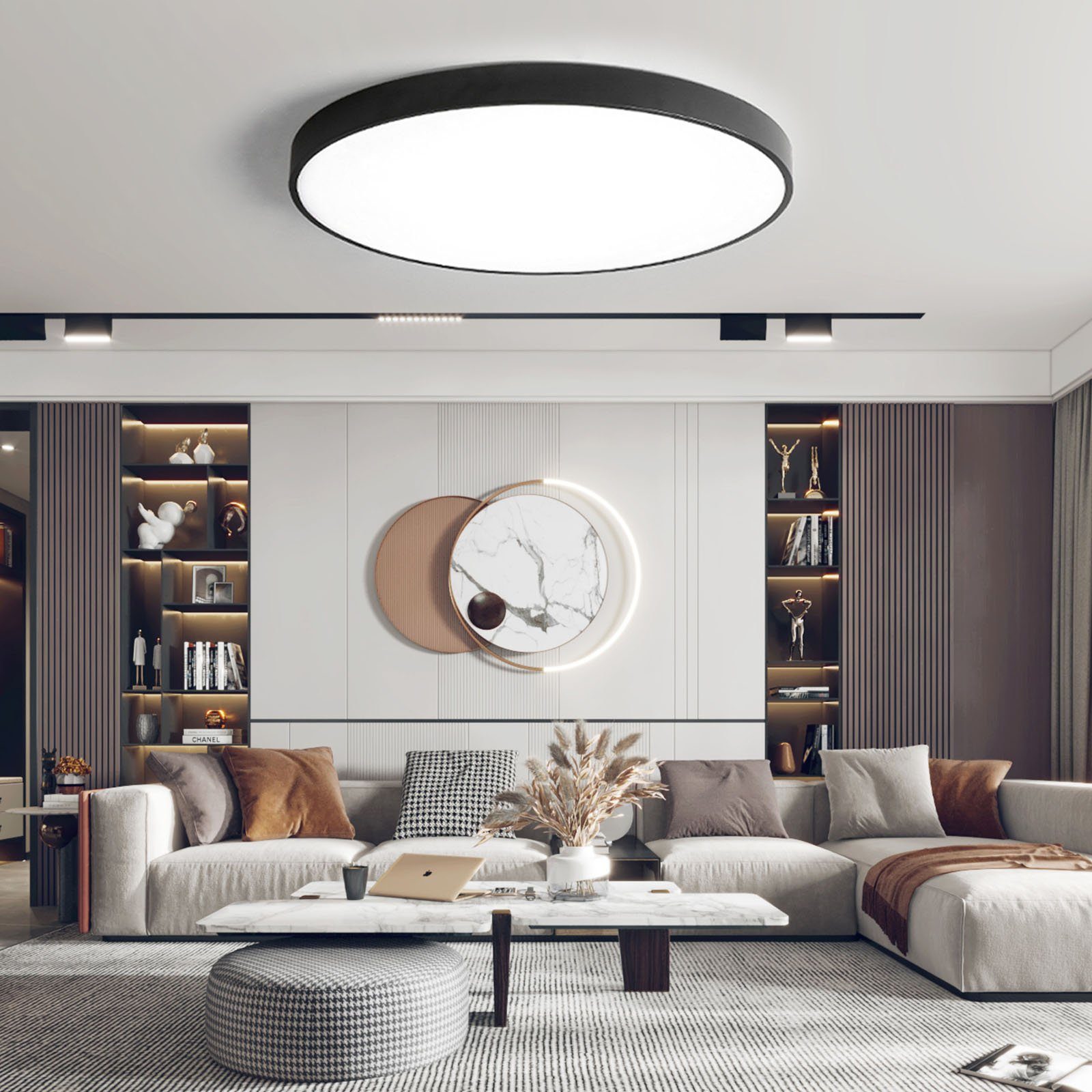 LED 36W, Küche style Schlafzimmer Diele Metall, aus Warmweiß Deckenlampe LED Deckenleuchte Büro Ø40*4cm für Wohnzimmer integriert, fest 3000K, home (Schwarz)