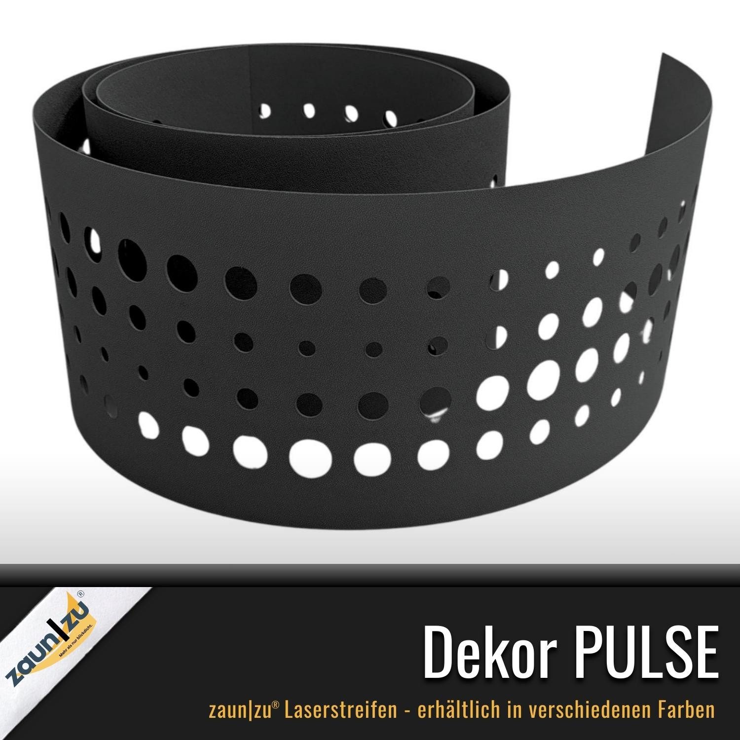 zaunzu Sichtschutzstreifen zaunzu PREMIUM dekor Pulse Sichtschutz Schwarz 2,55m, (1x Einzelstreifen, Lasermuster für Deinen Doppelstabmattenzaun Laserstreifen), 5 Jahre garantierte Farbechtheit, UV-beständig