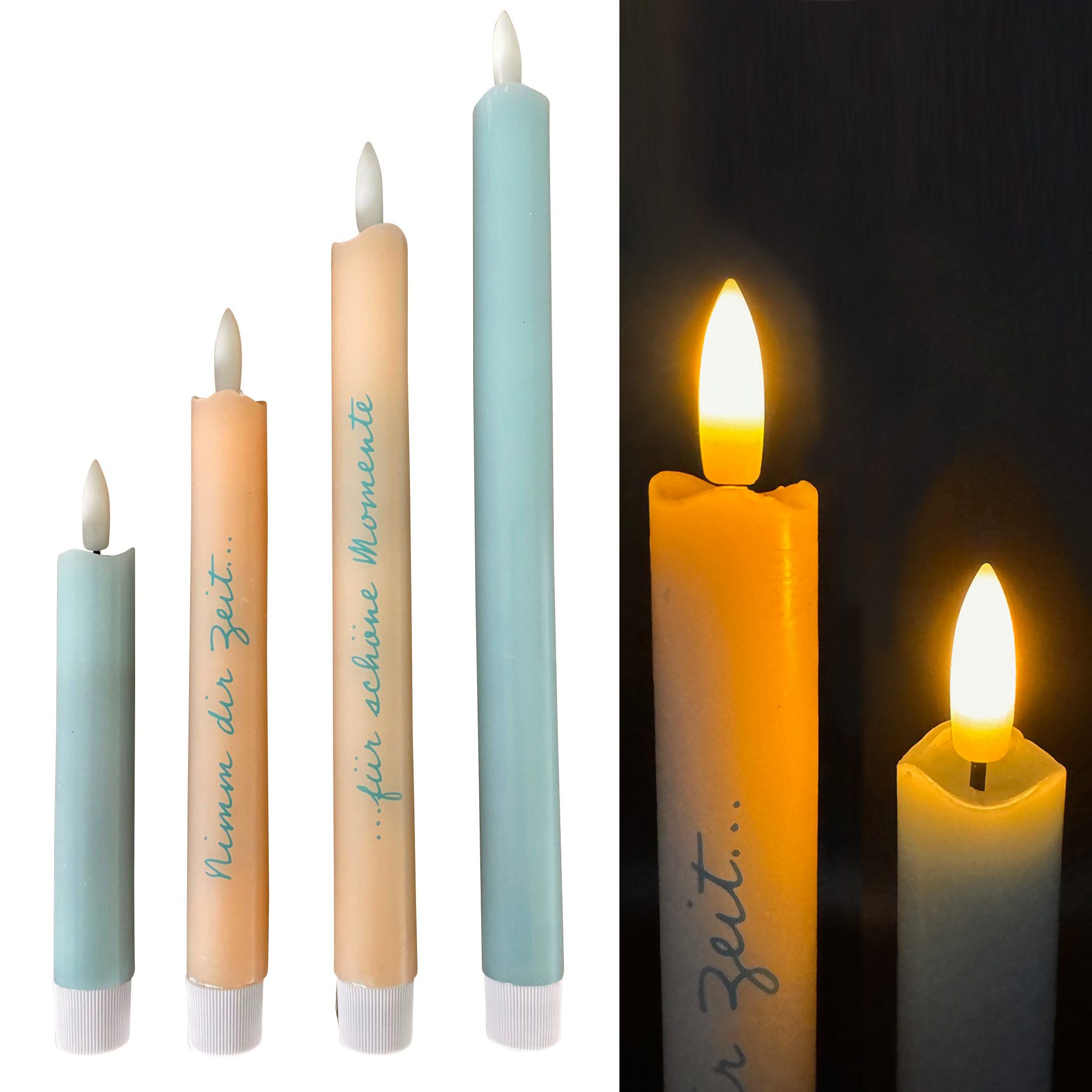 LED-Kerze 4er Set LED Stabkerzen mit Echtflamme und 6-Stunden Timer