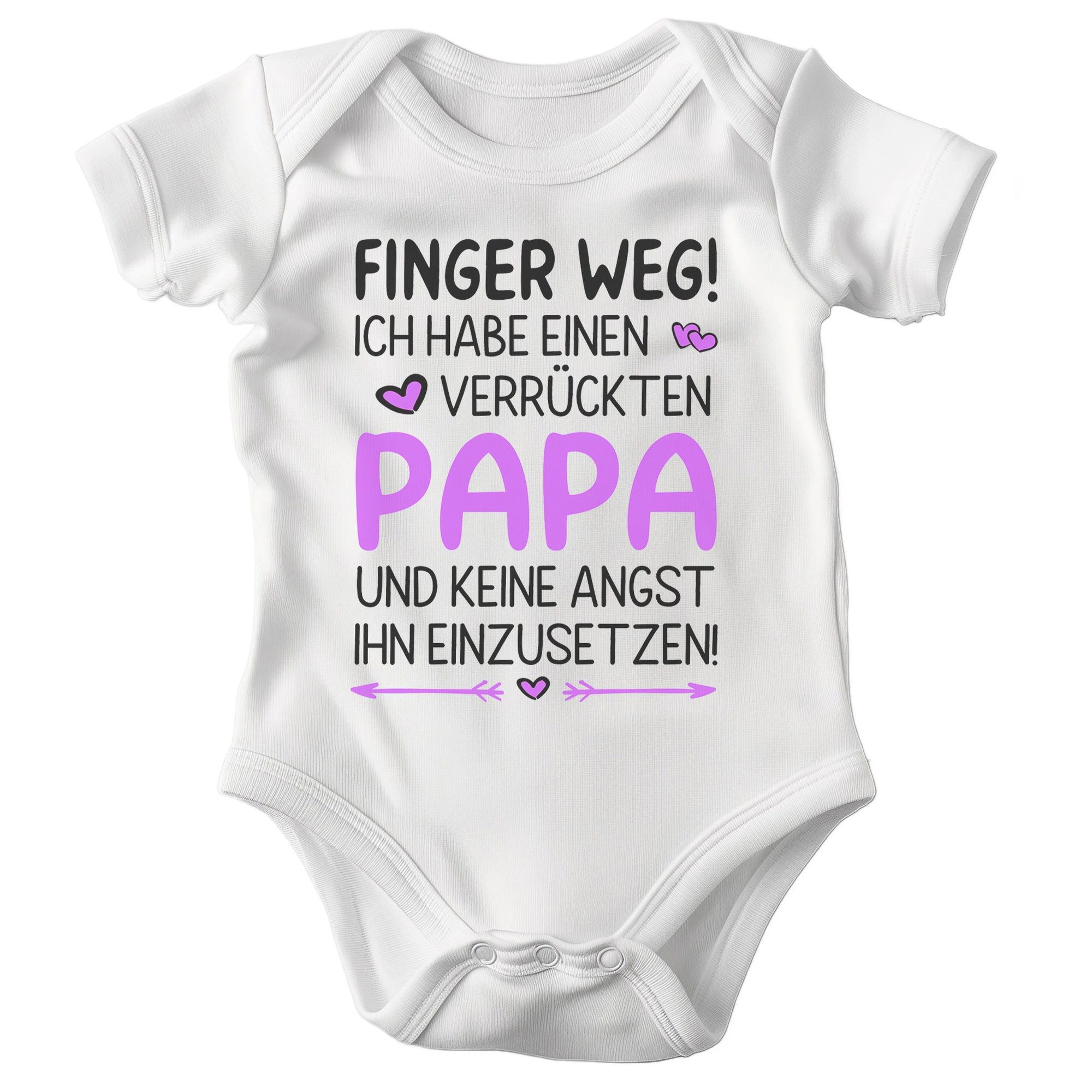 22Feels Kurzarmbody Bio Mädchen Babybody Weiß Finger weg Papa Pink Geschenk Taufe Geburt BIO-Baumwolle - In Deutschland Bedruckt - Niedlicher Print