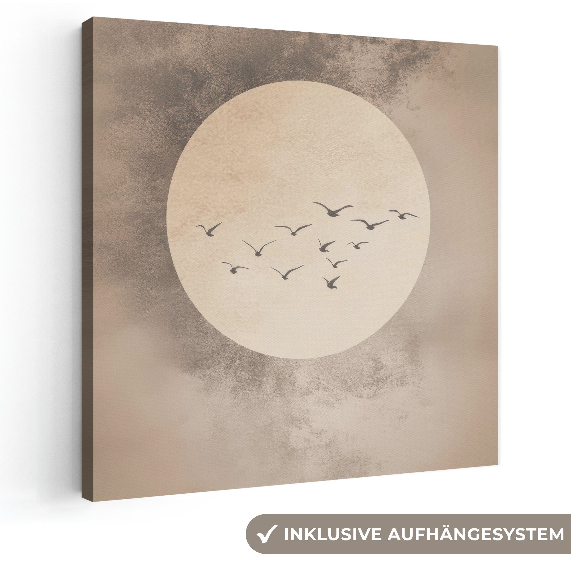 OneMillionCanvasses® Leinwandbild Vogel - Beige - Japanisch, Fotodruck (1 St), Wandbild, Deko Schlafzimmer Wohnzimmer Flur 20x20 cm