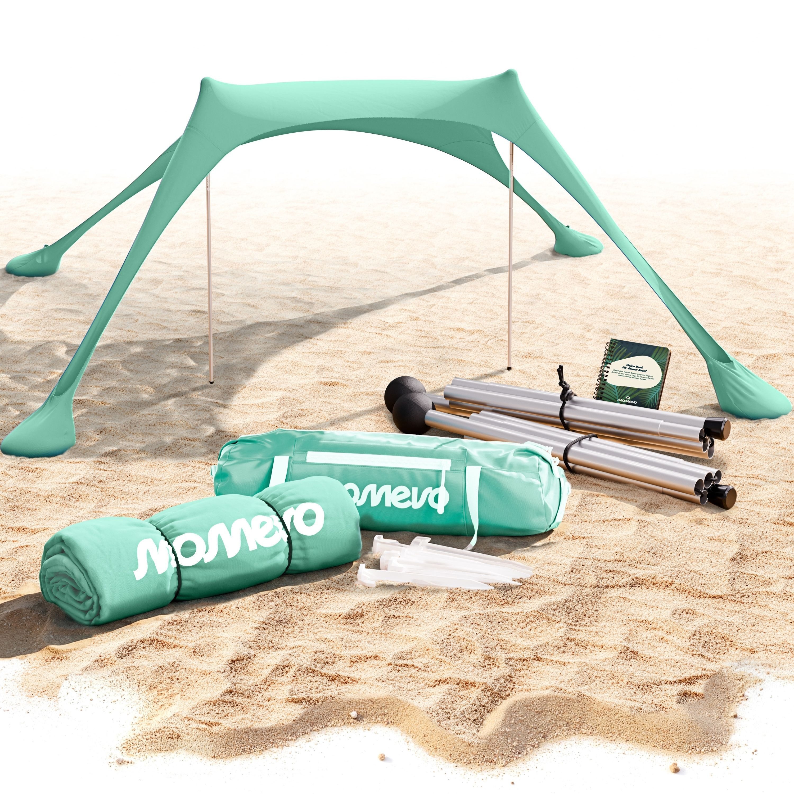 Momevo Strandmuschel Strandzelt mit UV Schutz 50+, zertifiziert für Kinder, Baby, Familien, Personen: 4