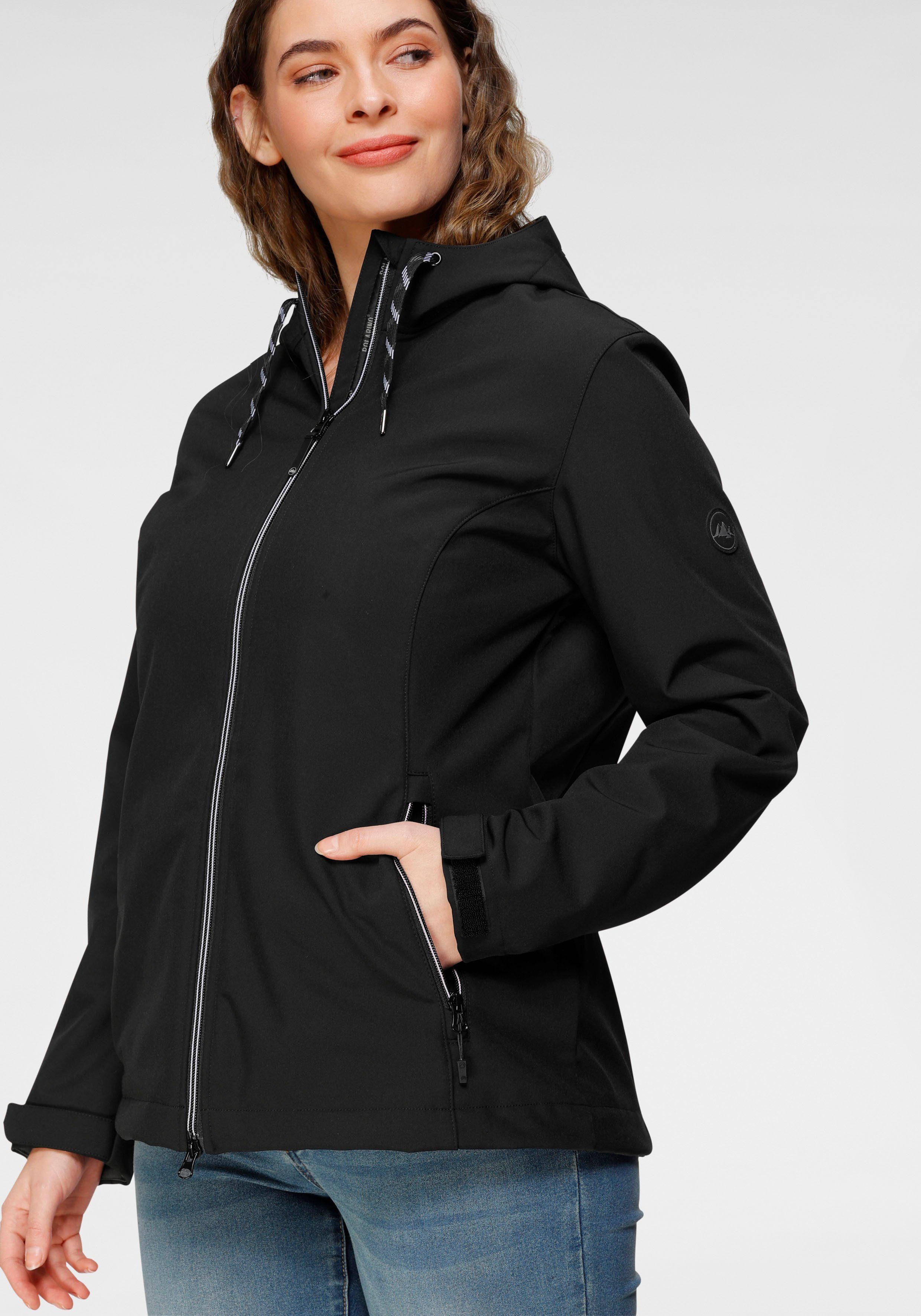 aus schwarz Polarino Softshelljacke Funktionsmaterial elastischem