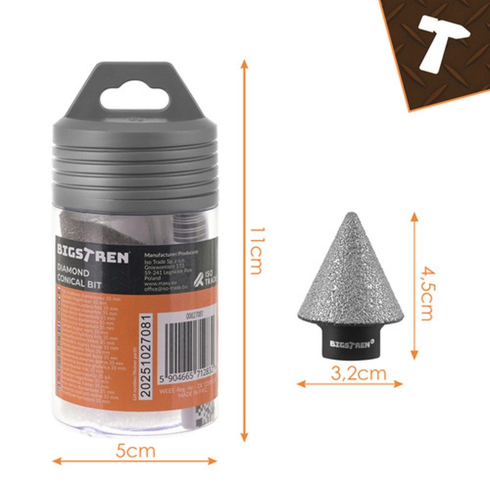 BIGSTREN Fräsbohrer Kegelfräser 35 mm Diamant-Kegelbohrer, (Spar-Set, 1-tlg., Montageanwendungen), Bohren von Löchern, präzises Korrigieren, Fräsen und Vergrößern