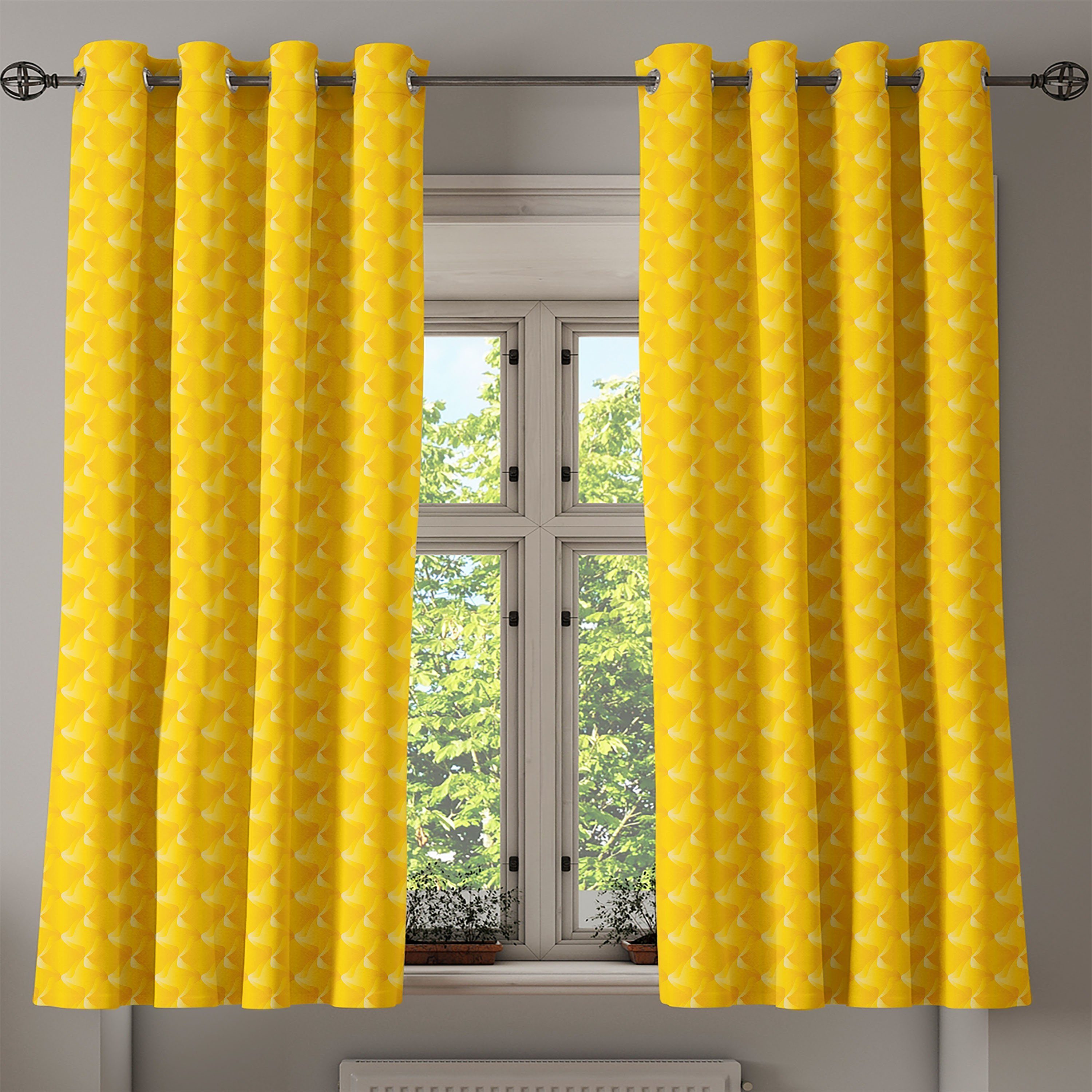 Wohnzimmer, Schlafzimmer für Motive Gelb Dekorative wirbelnde Linien Gardine 2-Panel-Fenstervorhänge und Abakuhaus,