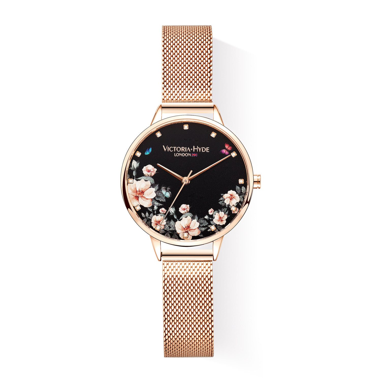Victoria Hyde Quarzuhr Quarzuhr Flower Armbanduhr, Damenuhr, Edelstahlarmband, analog Blumenmuster Mesh-Armband, (1-tlg., Kein Set)