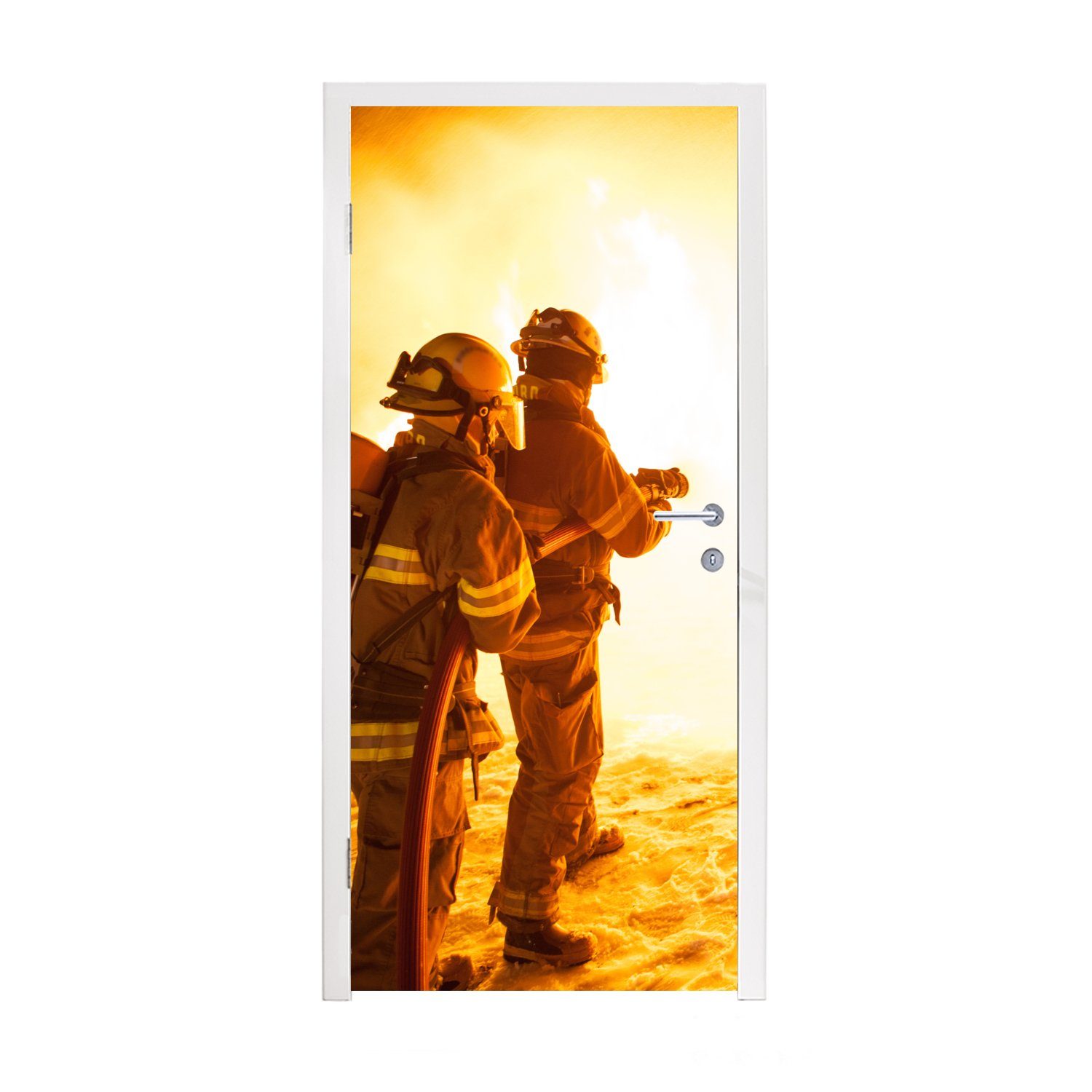 Türtapete (1 Türaufkleber, der St), für Feuerwehrleute Fototapete bei Übung, cm bedruckt, MuchoWow 75x205 Tür, Matt,