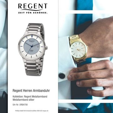 Regent Quarzuhr Regent Herren Armbanduhr Analog, (Analoguhr), Herren Armbanduhr rund, extra groß (ca. 40mm), Metallarmband