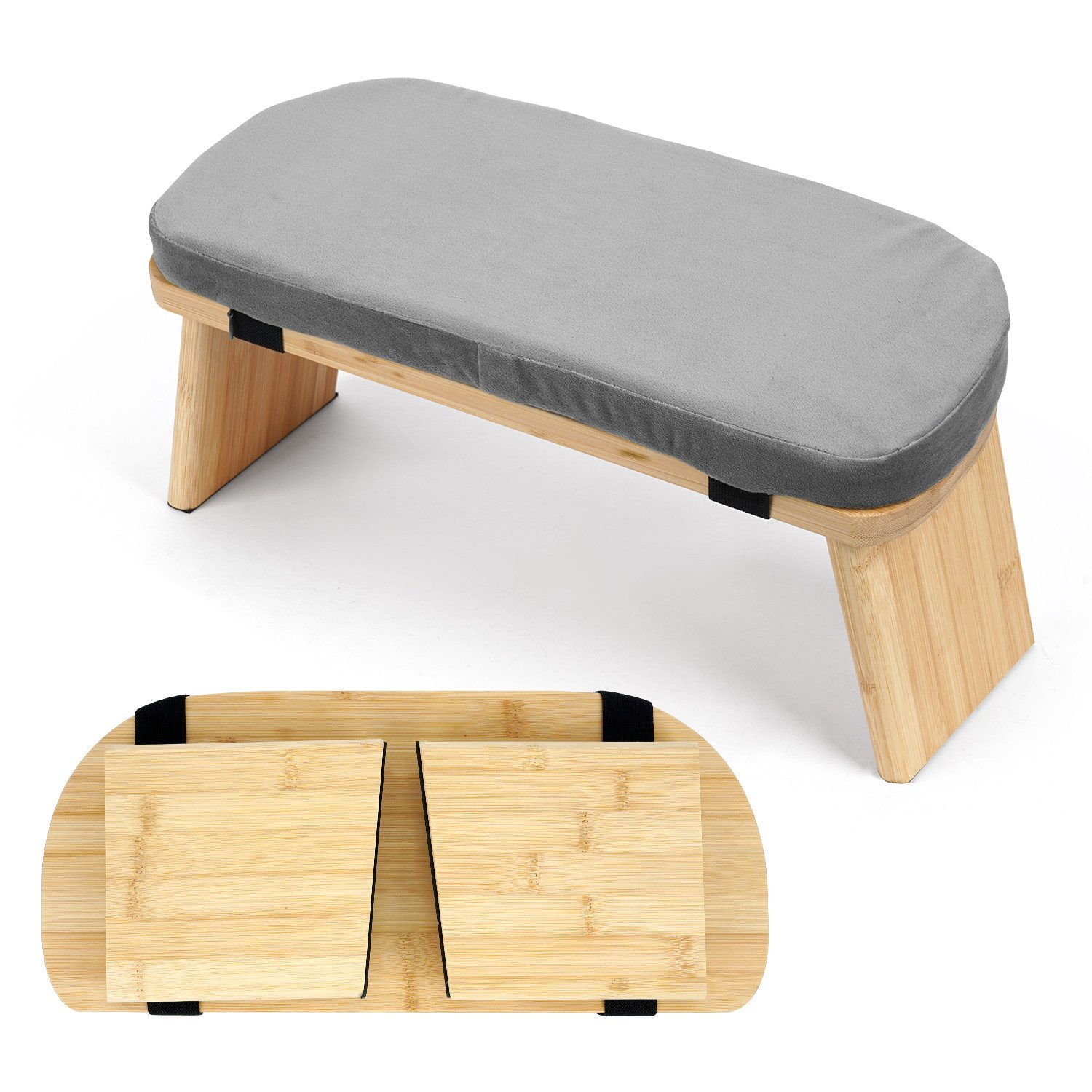OSTWOLKE Meditationshocker Meditationsbank aus Bambus klappbar, Yoga Hocker Yogabank mit Kissen