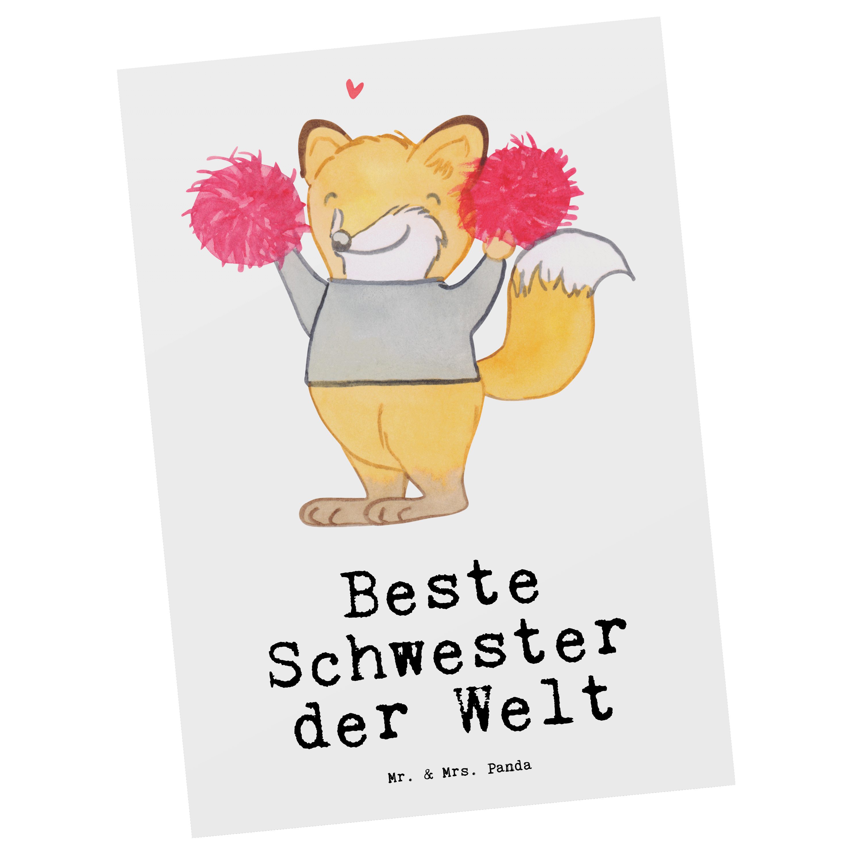 Mr. & Mrs. Panda Postkarte Fuchs Beste Schwester der Welt - Weiß - Geschenk, Einladung, Einladun, Hochglänzend veredelt