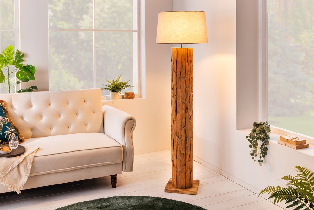 ohne · Maritim riess-ambiente Stehlampe · Handarbeit Massivholz 160cm · ROOTS Leinen Wohnzimmer grau, · Leuchtmittel,